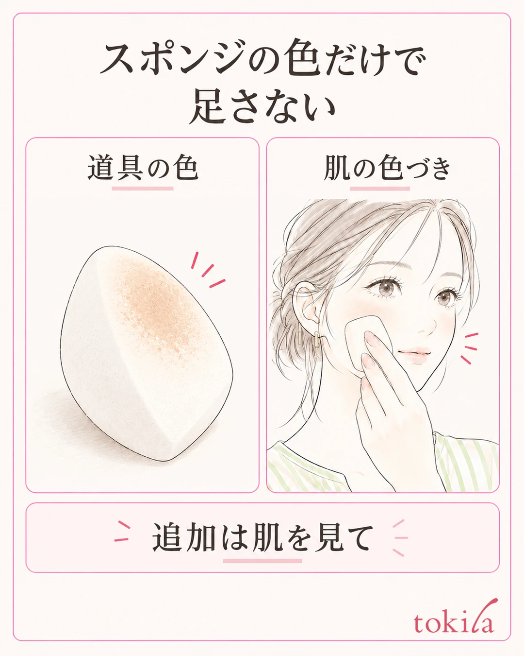 색이 묻은 스펀지와 볼의 마무리를 따로 보고 추가 여부를 판단하는 그림