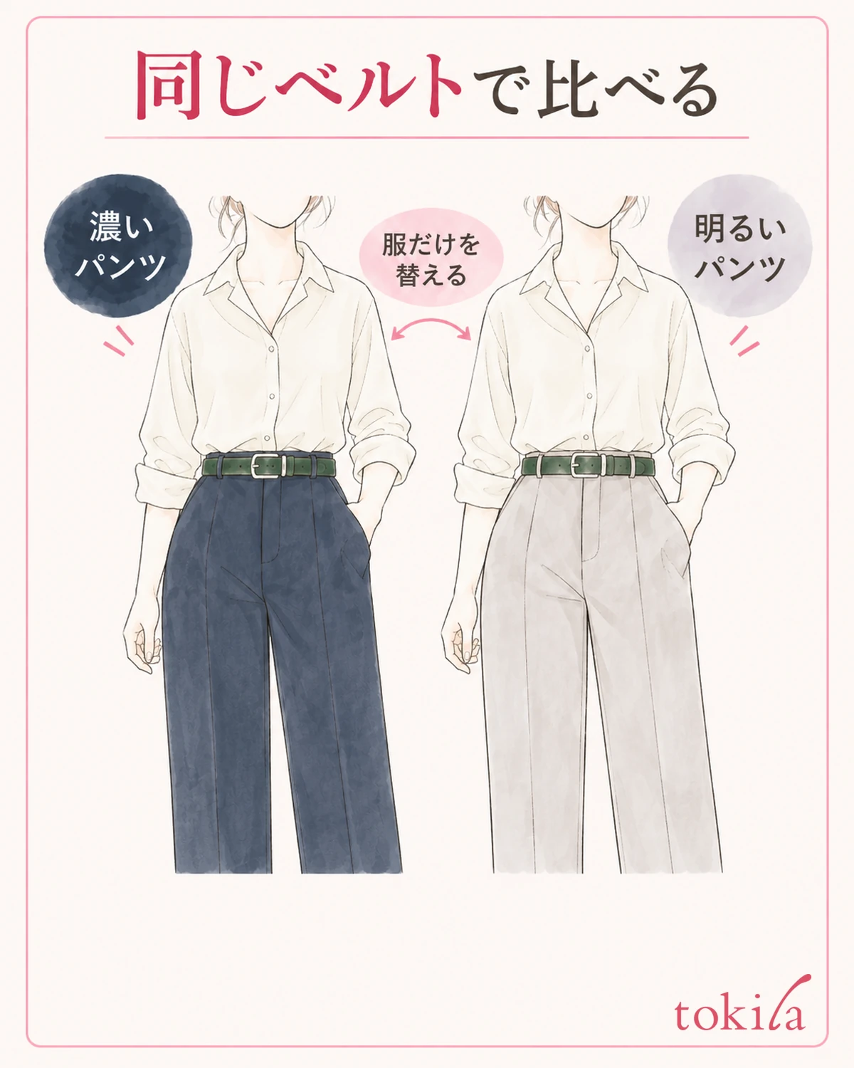 同じベルトのまま隣の服を一枚ずつ替えます。