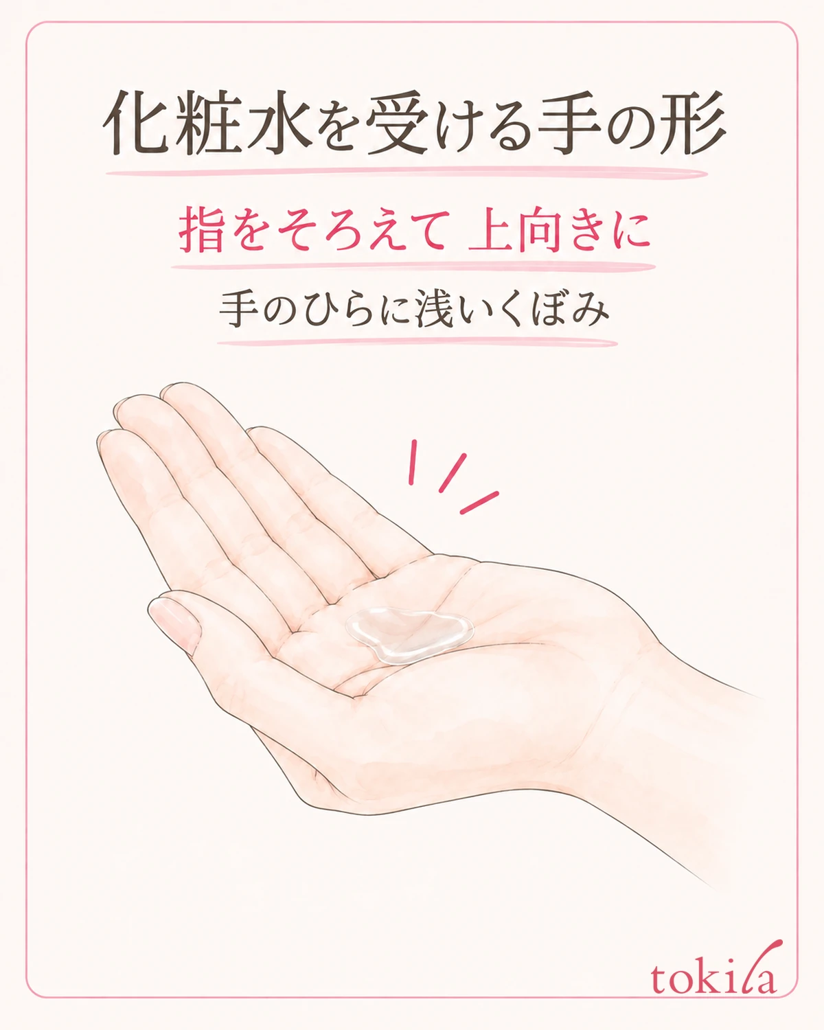 清潔な手の水滴を拭き、指を自然にそろえて上向きに受ける。