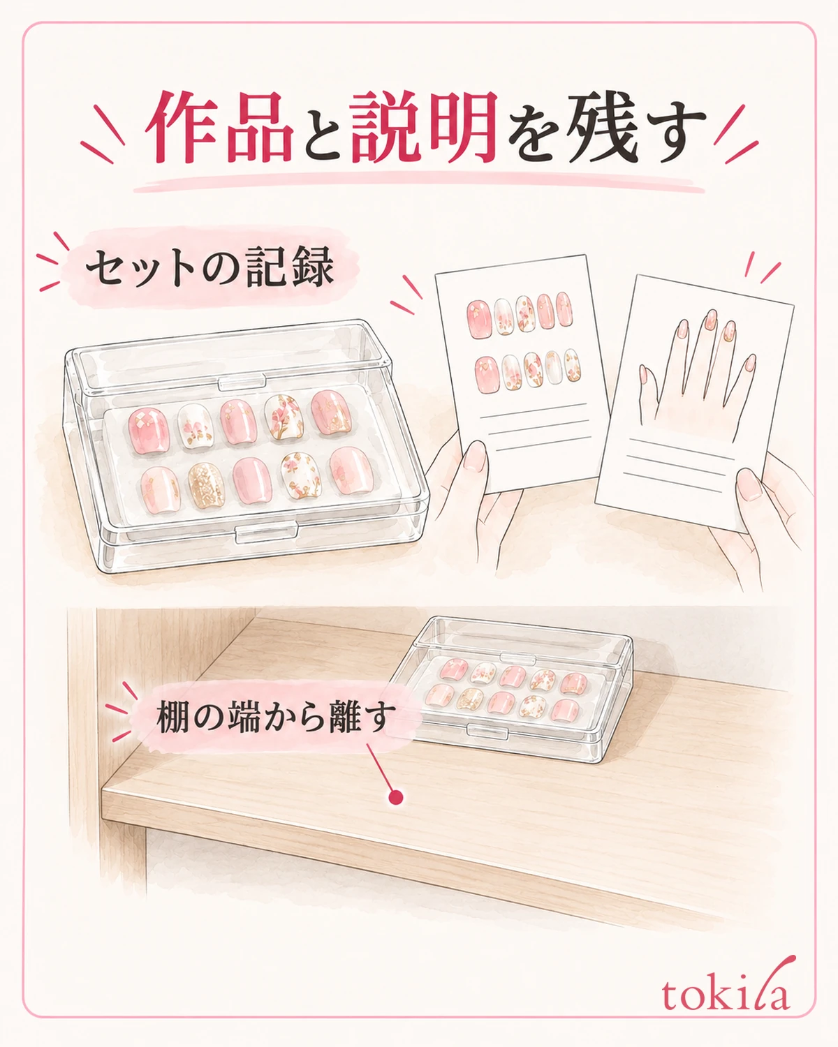 让作品和说明一一对应，并选择稳固的保管场所。