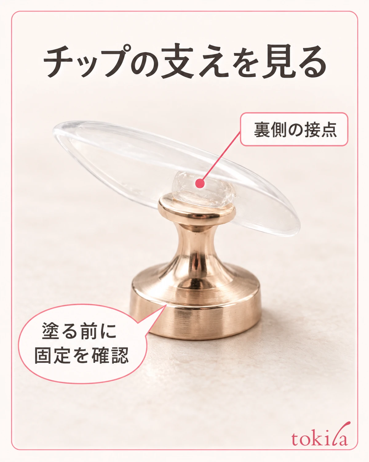 チップの裏側とスタンドの支えの接点を見ます。