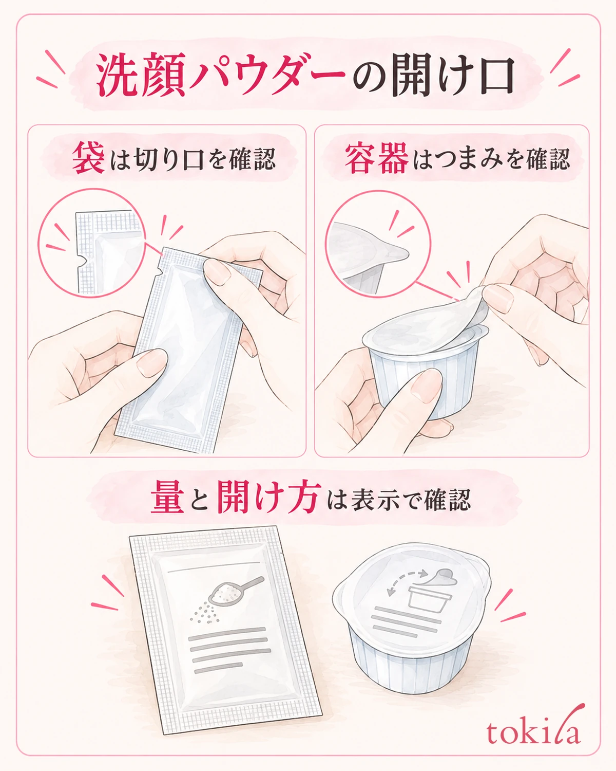 개봉 전에 여는 곳과 사용량 표시를 확인합니다.