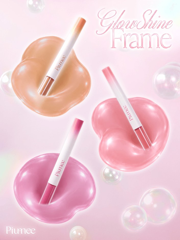 ピンクの背景に並べたGlowShine Frameの全3色