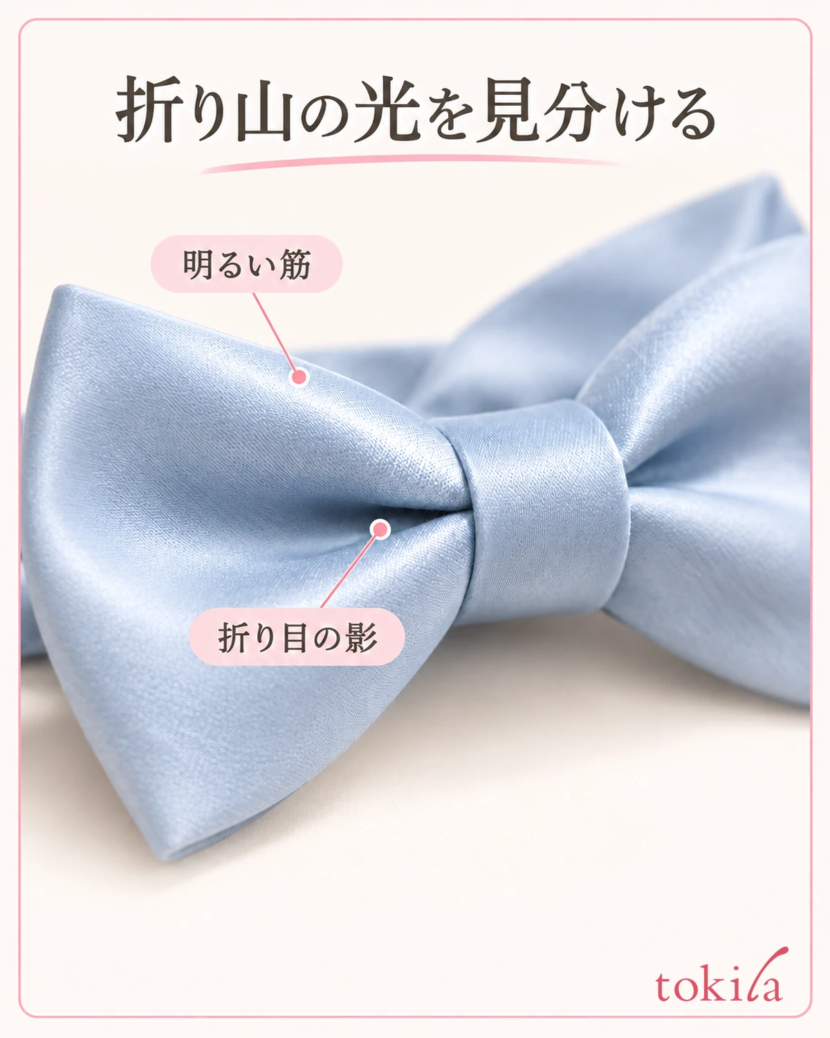 ボウタイの折り山にある反射と折り目の影を見ます。