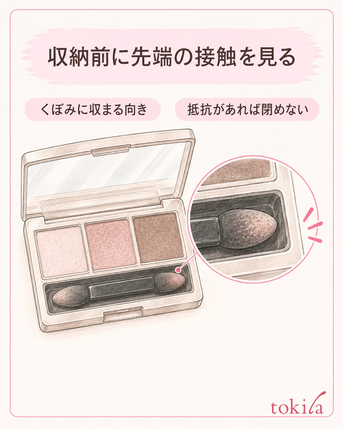 수납하기 전에 끝과 케이스의 가장자리가 닿지 않는지 봅니다.