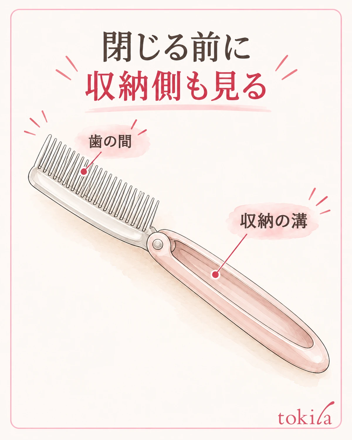 分别查看齿间和折叠部分的收纳凹槽。