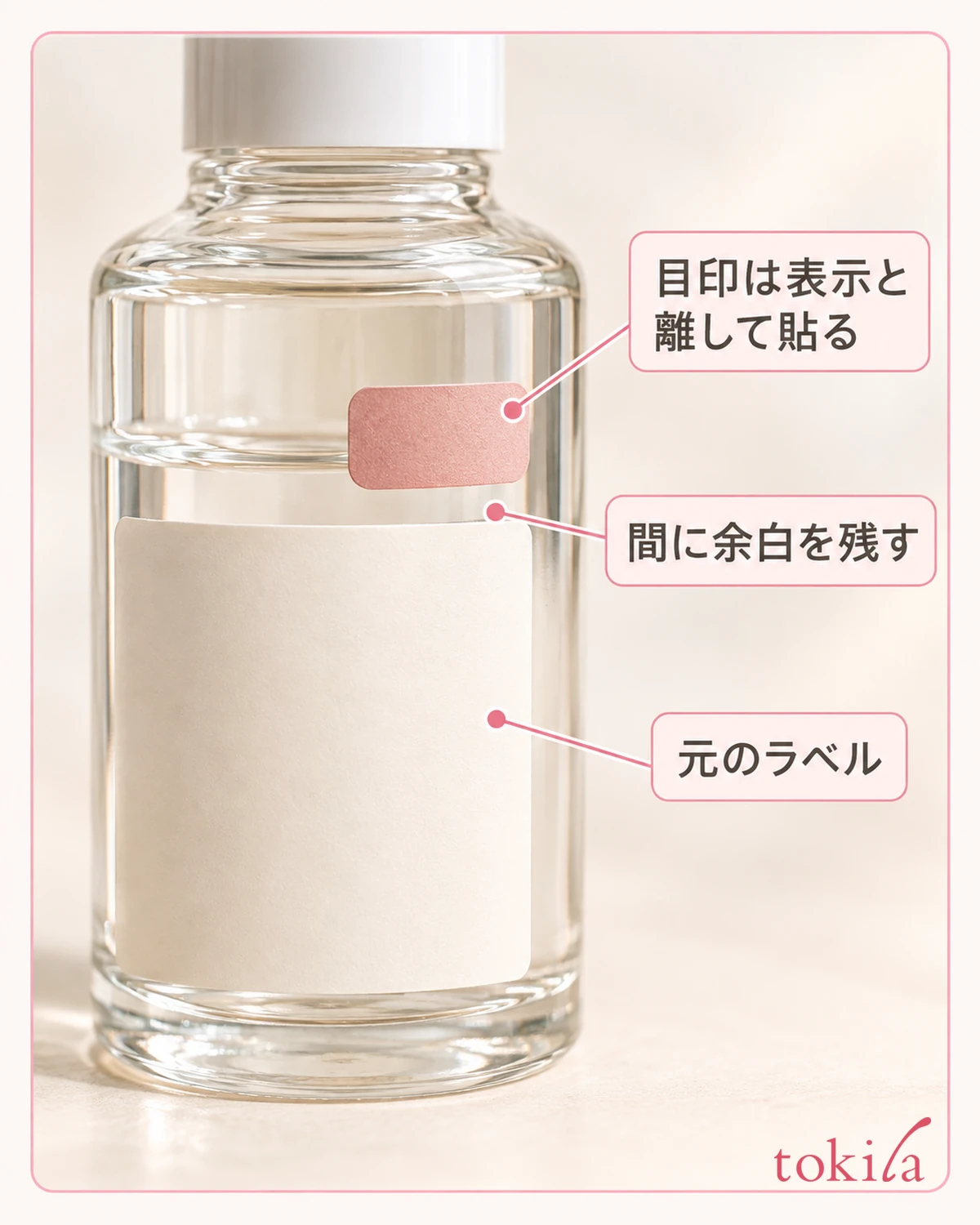 元のラベルと目印の間に残る余白を見ます。